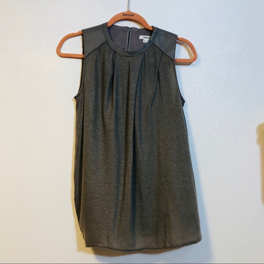 Helmut Lang Lamb Leather Trim Grey Short Blouse